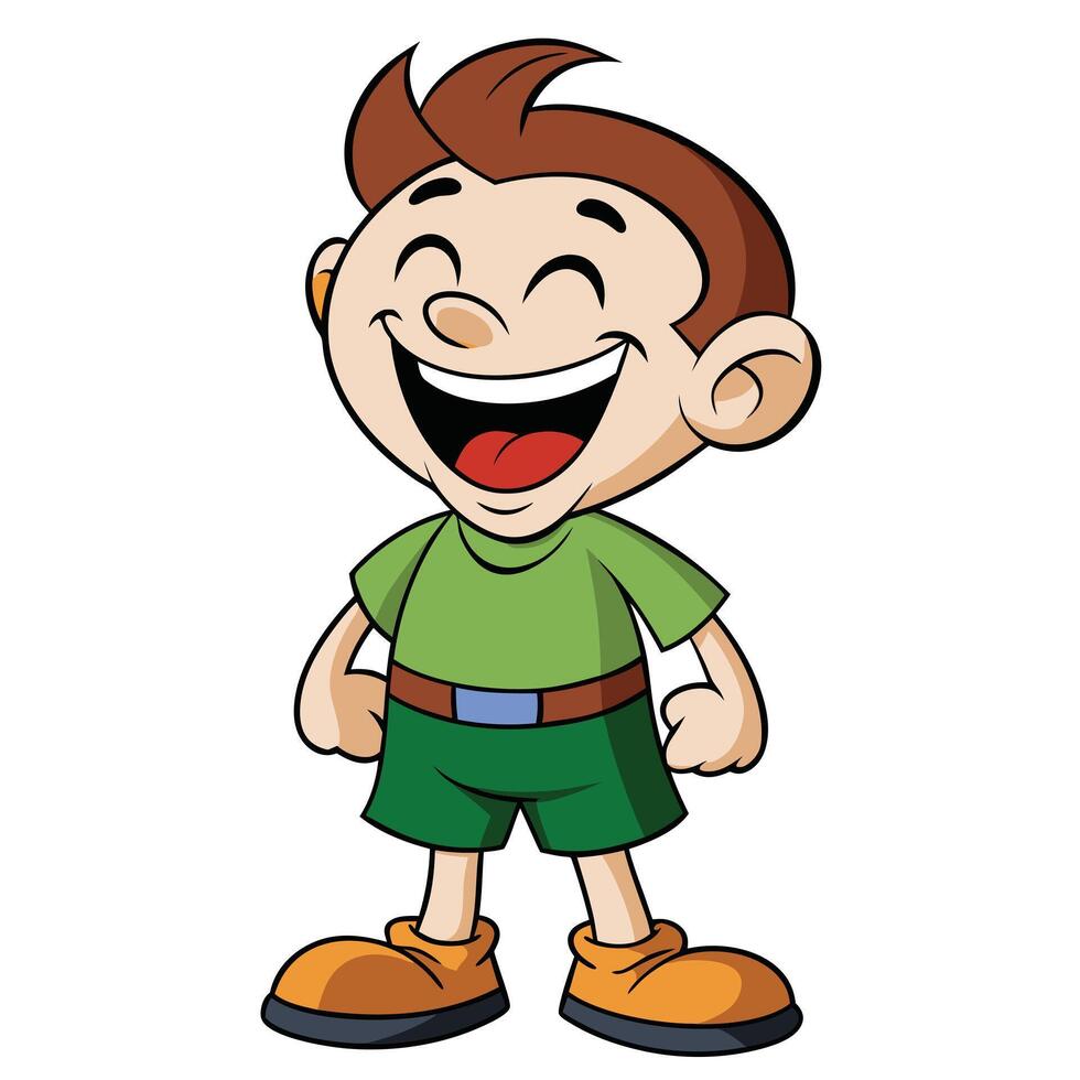Cartoon boy smiling wearing green t shirt and shorts isolated on white vector
