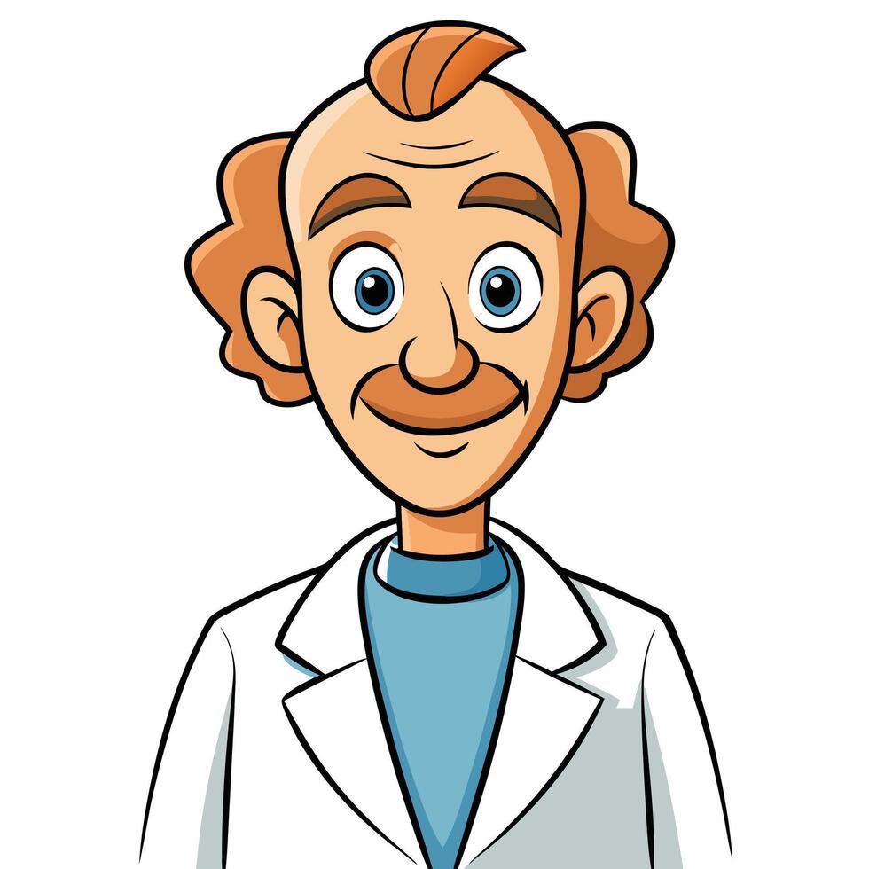 Cartoon scientist illustration of a man in lab coat with friendly expression vector