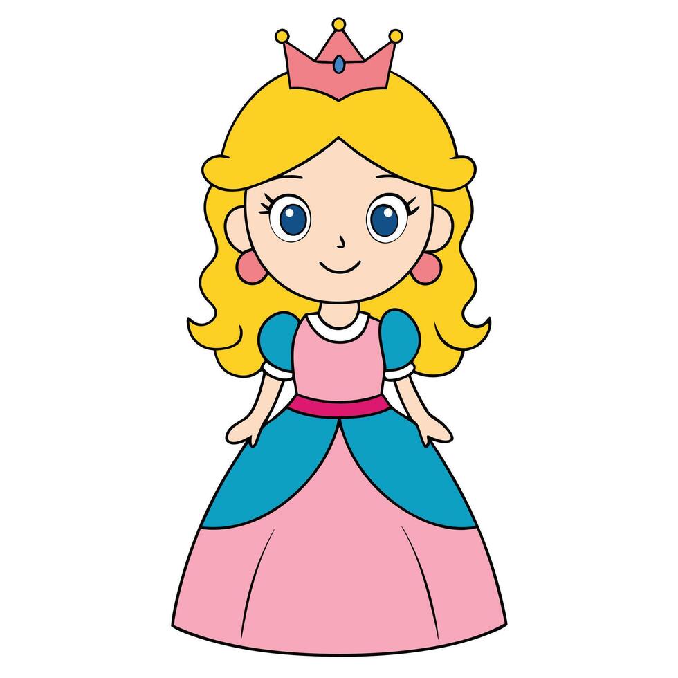 Cute cartoon princess character with crown and blonde hair illustration vector
