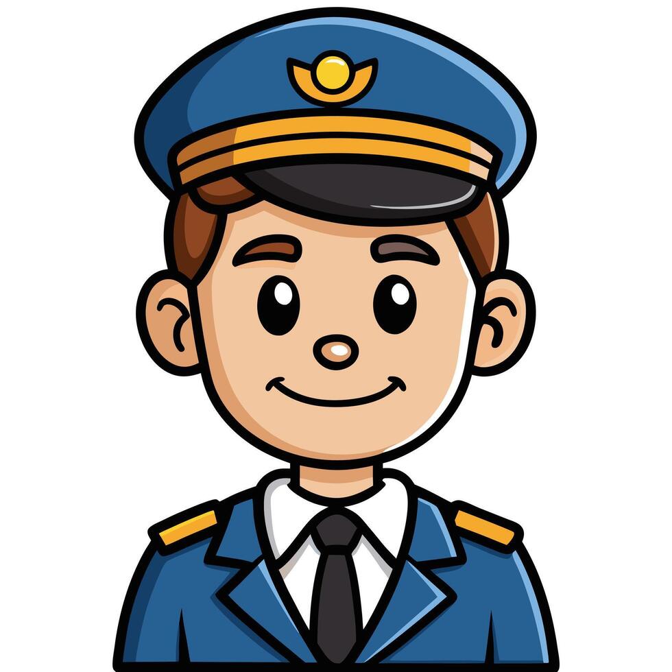 Cartoon style illustration of smiling pilot in uniform character design vector