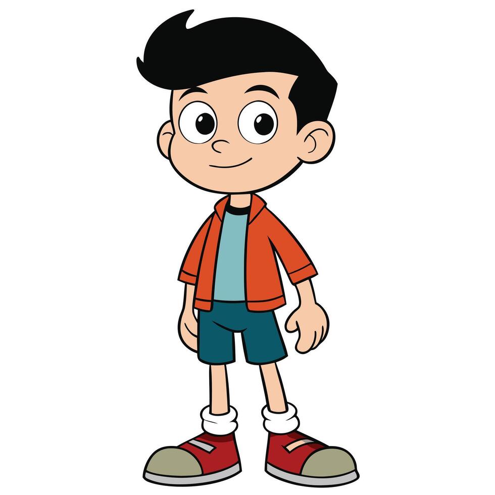 Cartoon character design of young boy with friendly expression standing straight vector