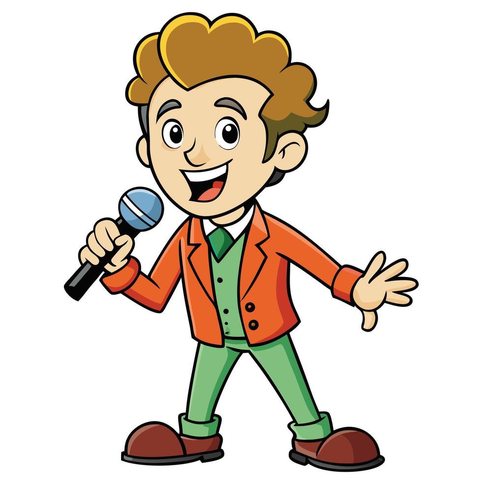 Cartoon singer performing with microphone isolated on white background illustration vector