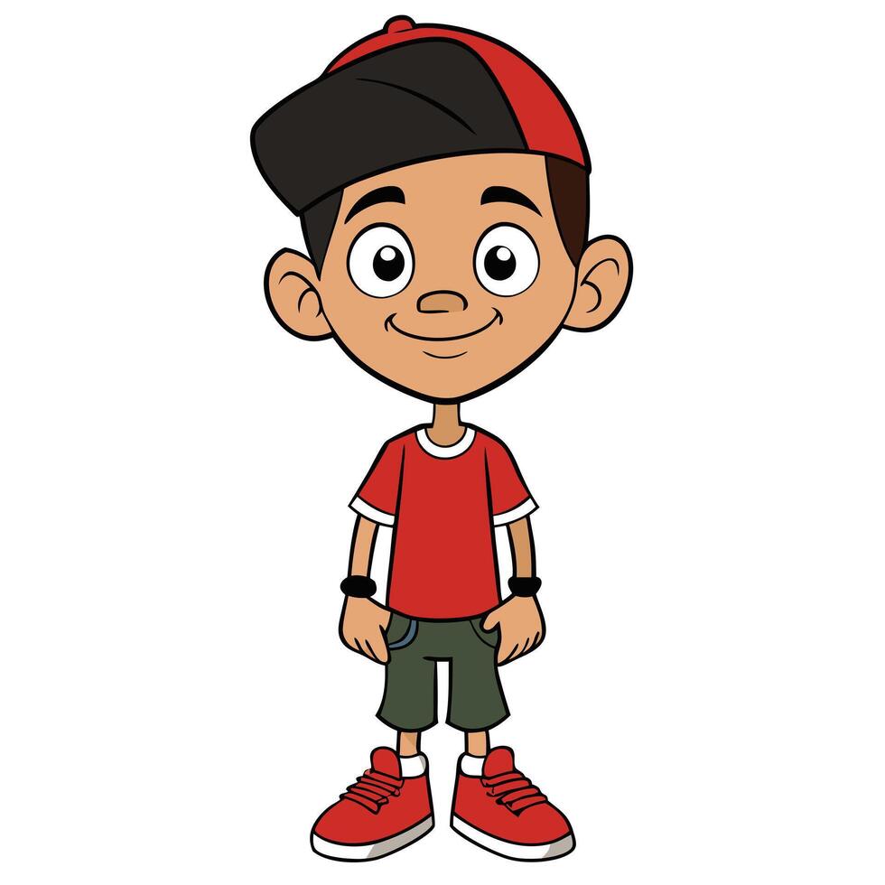 Cartoon illustration of a young boy with baseball cap standing and smiling vector