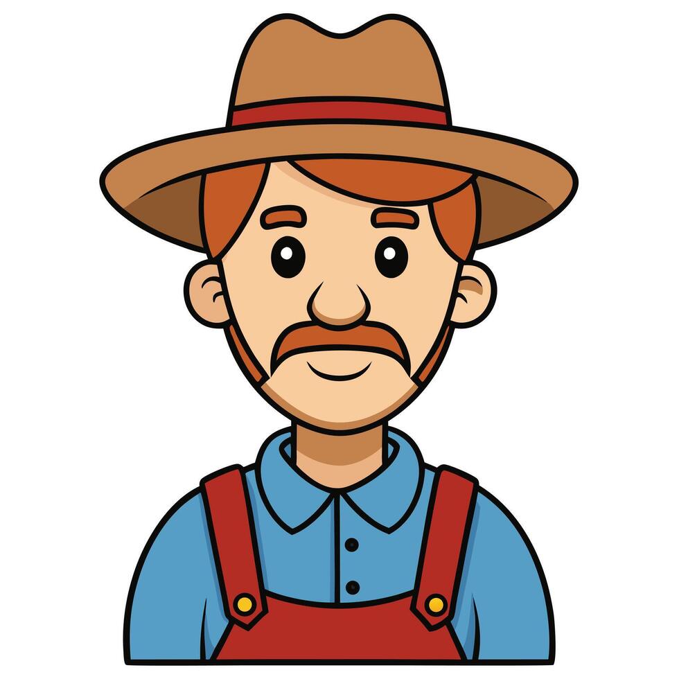 Cartoon farmer character wearing hat and overalls illustration cute farming mascot design vector