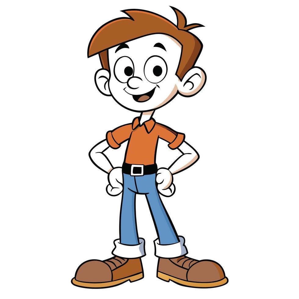 Cartoon young boy character standing posing with confidence and a cheerful expression vector