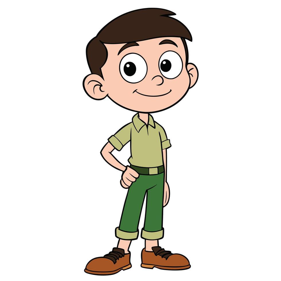 Cartoon boy standing with hand on hip and happy expression illustration vector