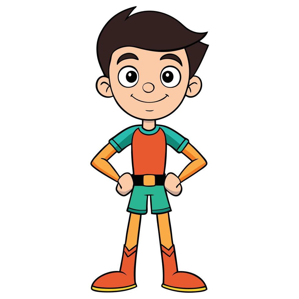 Cartoon boy character smiling with hands on hips full body illustration vector