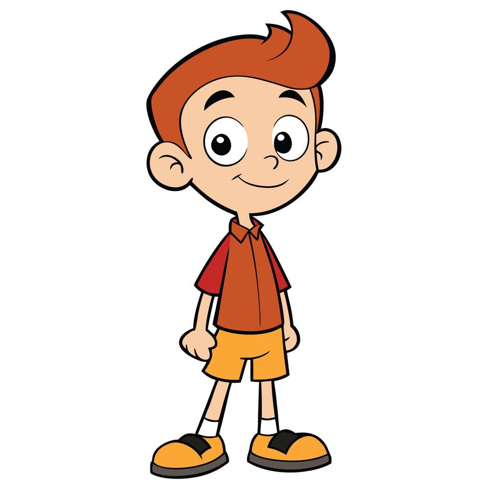 Cute boy cartoon character standing with smiling expression illustration vector
