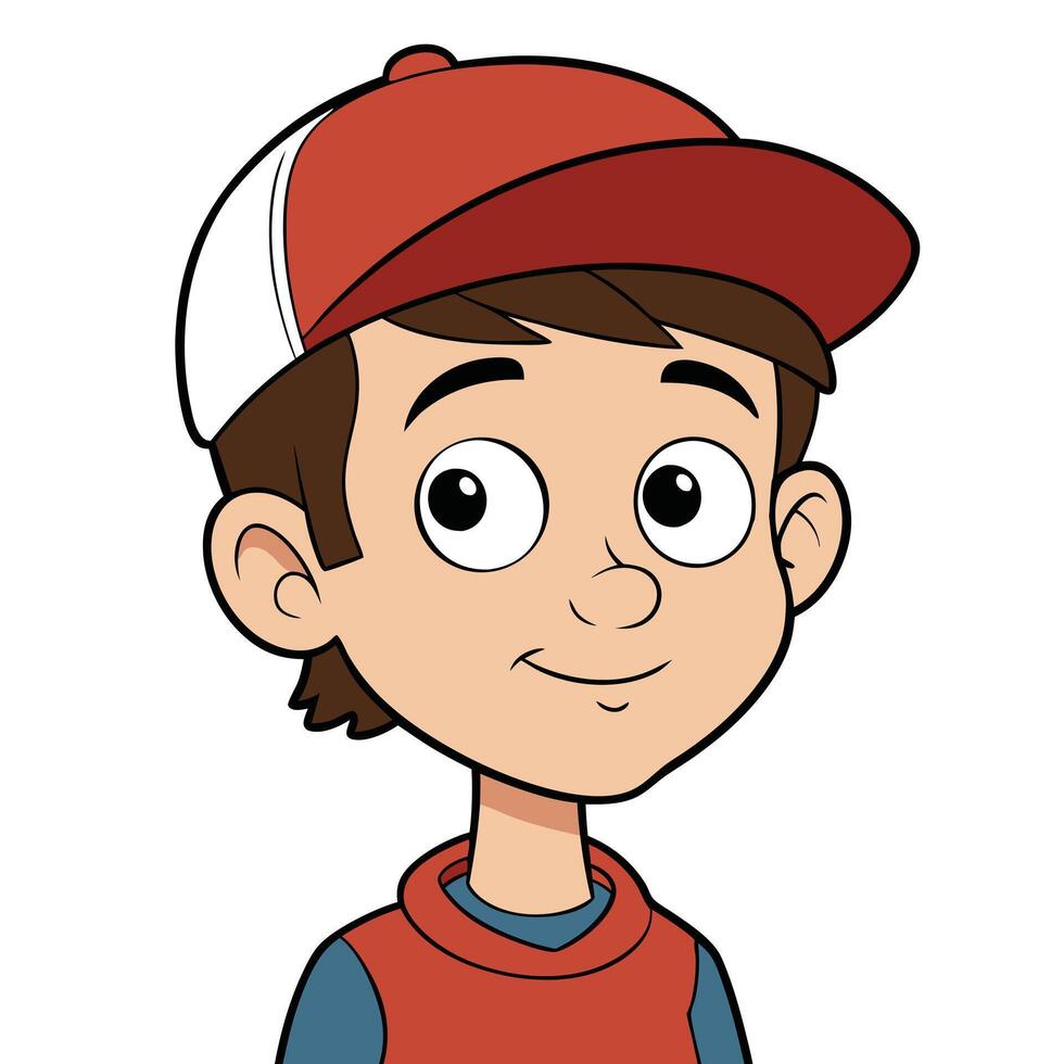 Cartoon character illustration of young boy wearing baseball cap smiling vector