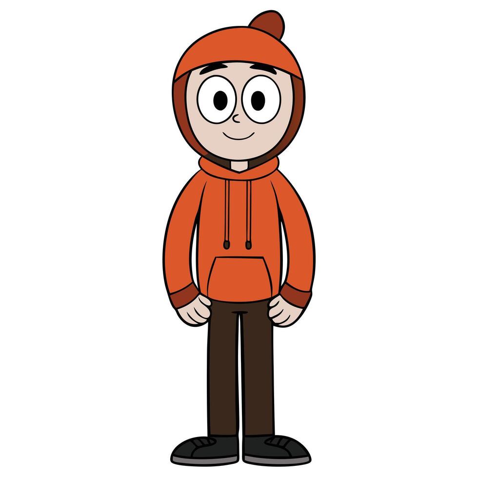 Cartoon boy character wearing orange hoodie and beanie isolated on white background vector