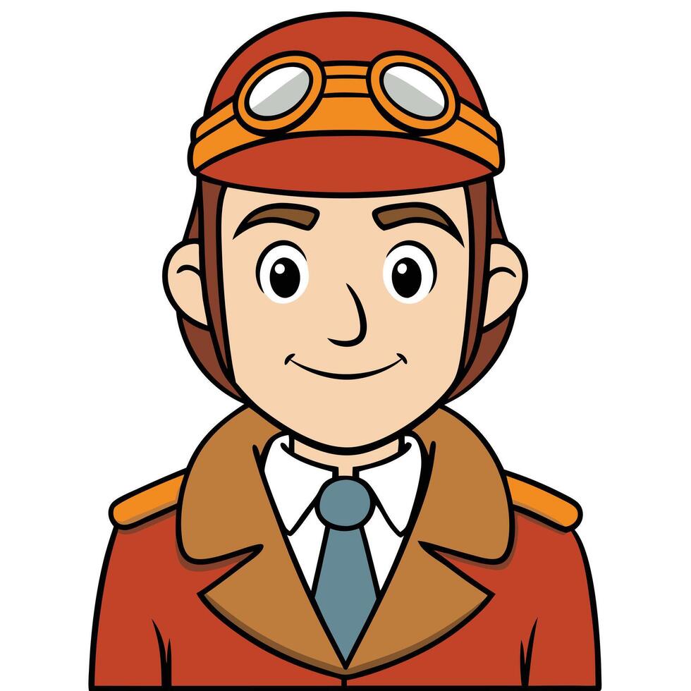 Cartoon pilot illustration smiling young aviator in flying cap and goggles vector