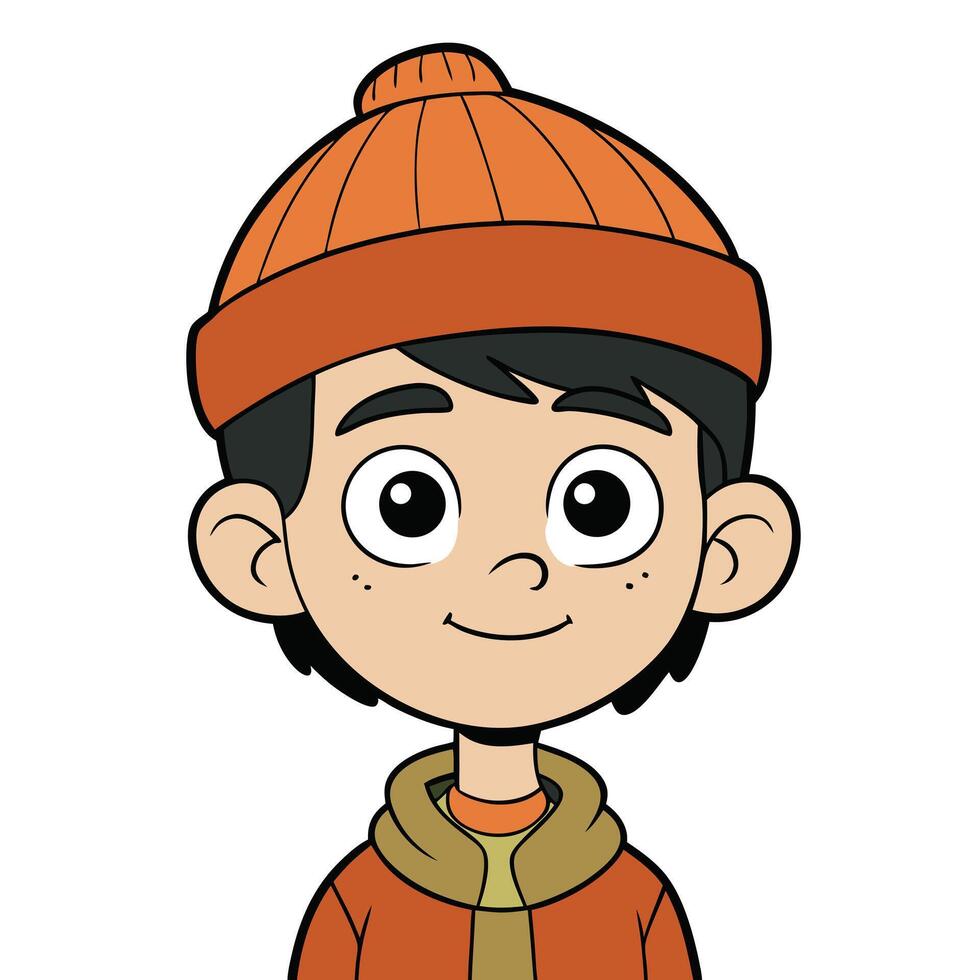 Cartoon boy with an orange beanie and jacket character illustration vector