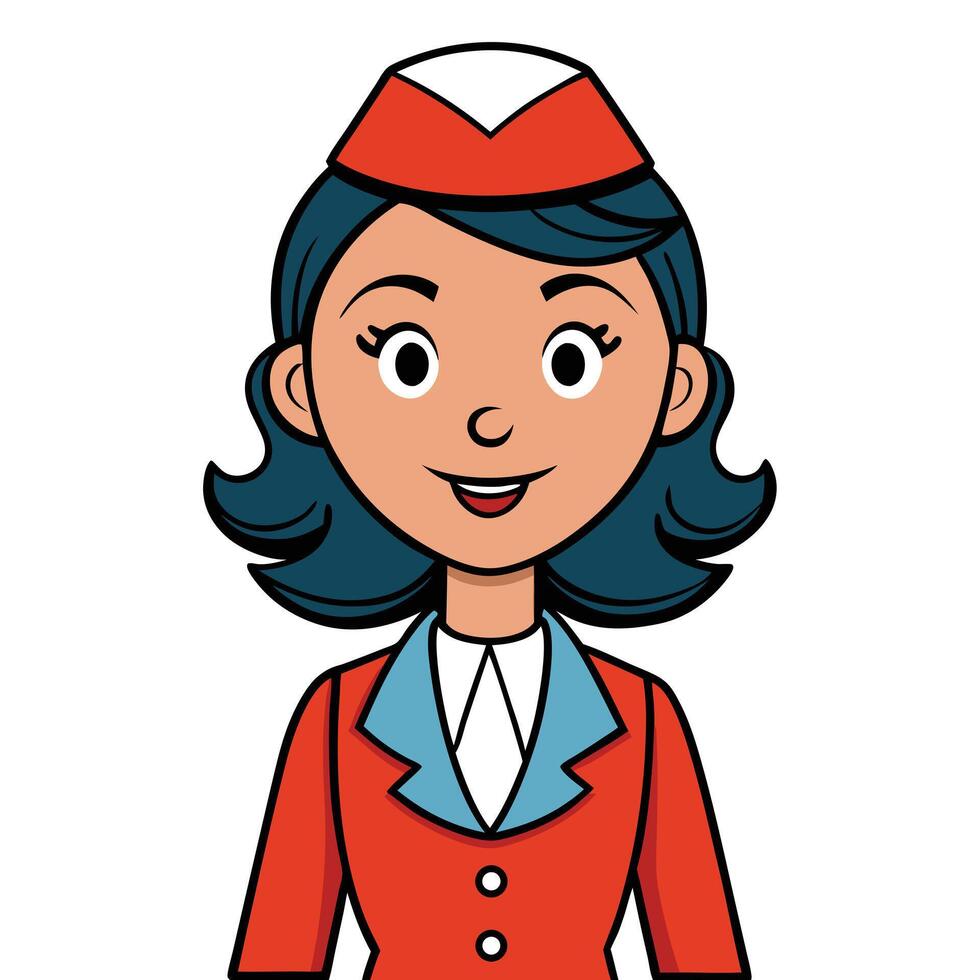 Cartoon style smiling air hostess in red uniform on white background illustration vector