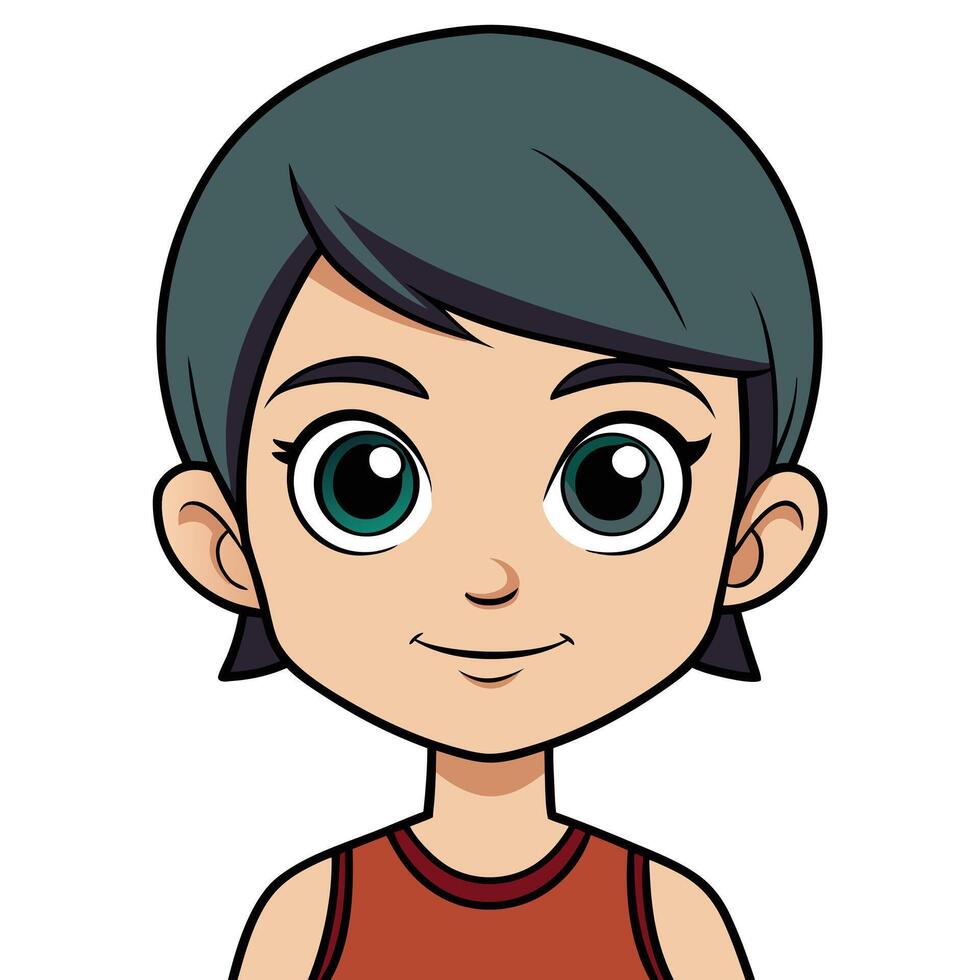 Cartoon style portrait of a young girl with short hair and green eyes vector