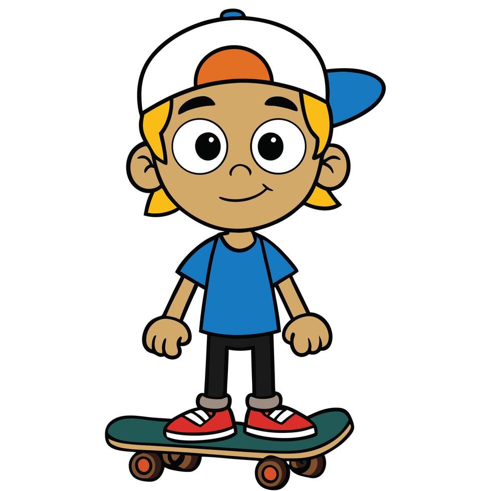 Cartoon skateboarder kid wearing a cap happy and cheerful illustration vector