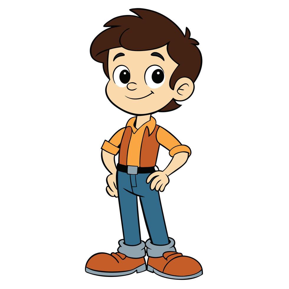 Cartoon boy standing confidently full length character illustration with smiling face vector