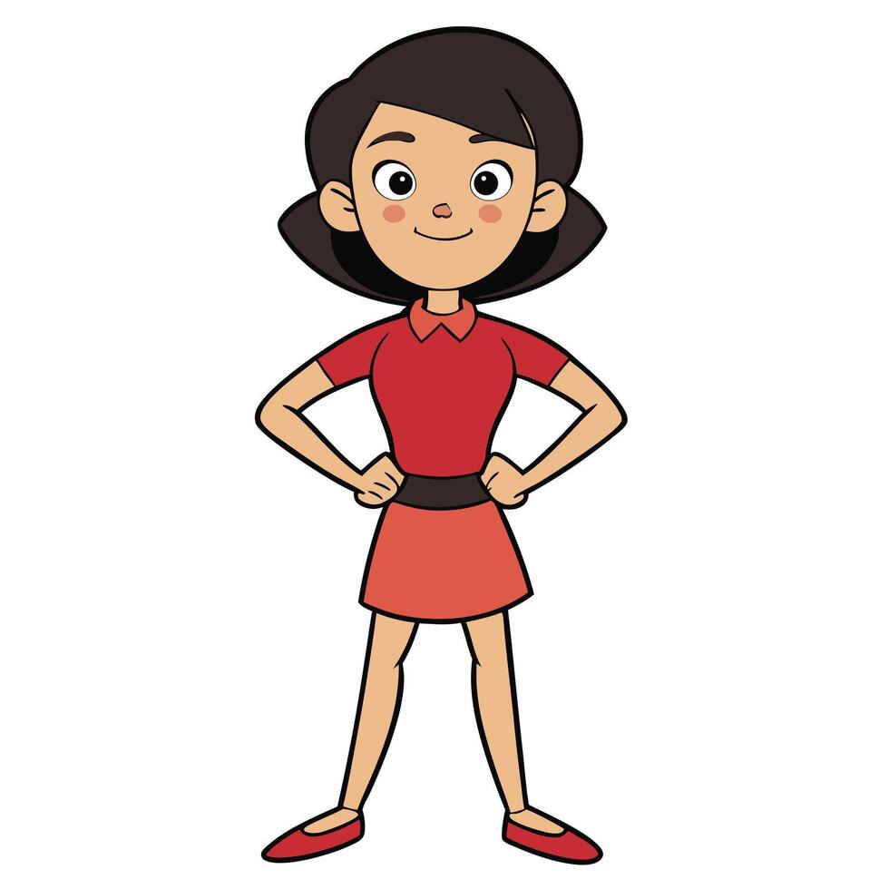 Cartoon character of a confident woman standing with hands on hips isolated vector