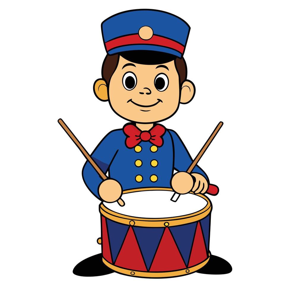Cartoon drummer boy in uniform playing a drum illustration vector