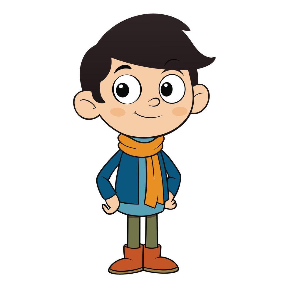 Cartoon boy character illustration wearing winter clothes and scarf on isolated background vector