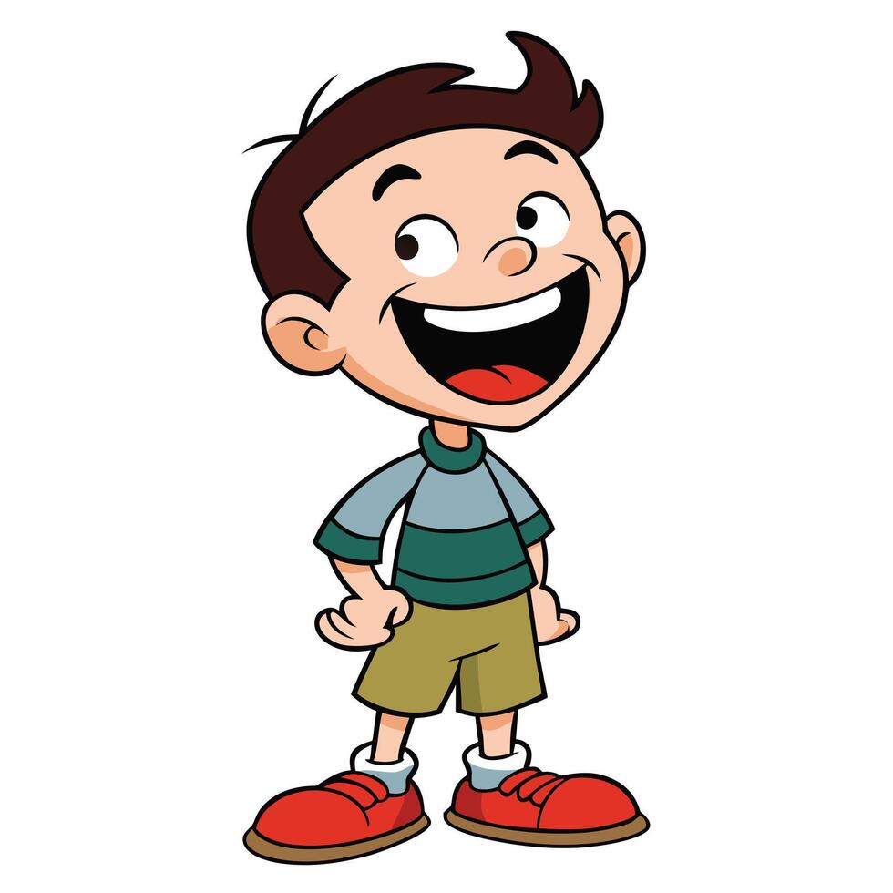 Cartoon illustration of a happy boy smiling with joyful expression vector