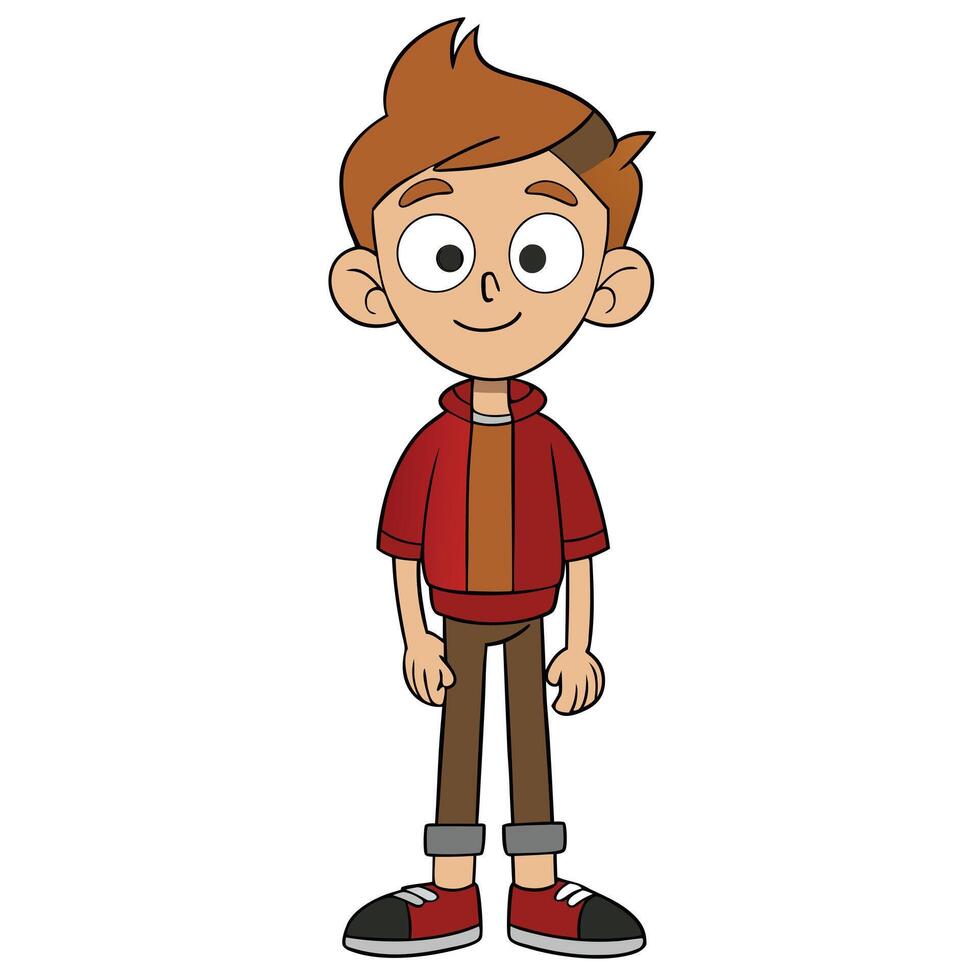 Cartoon illustration of a smiling boy with brown hair and red jacket vector