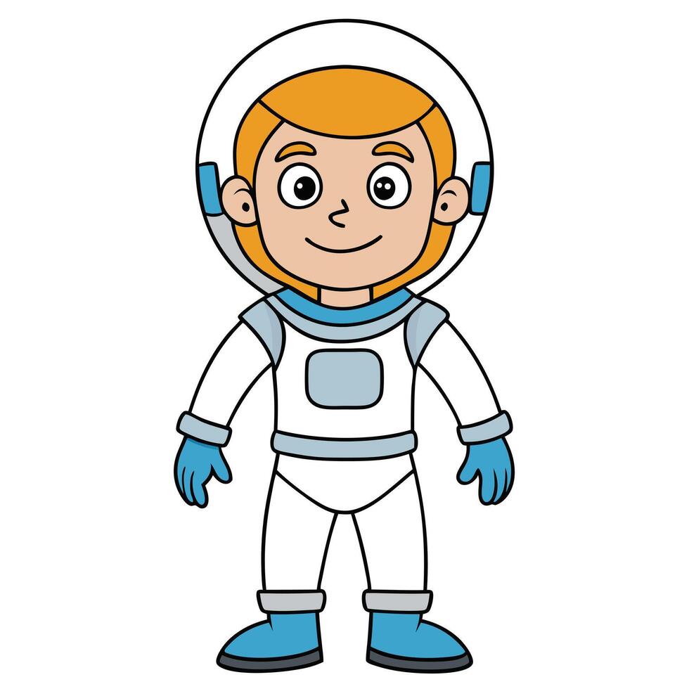 Cartoon astronaut in space suit adorable boy explorer for childrens illustration vector