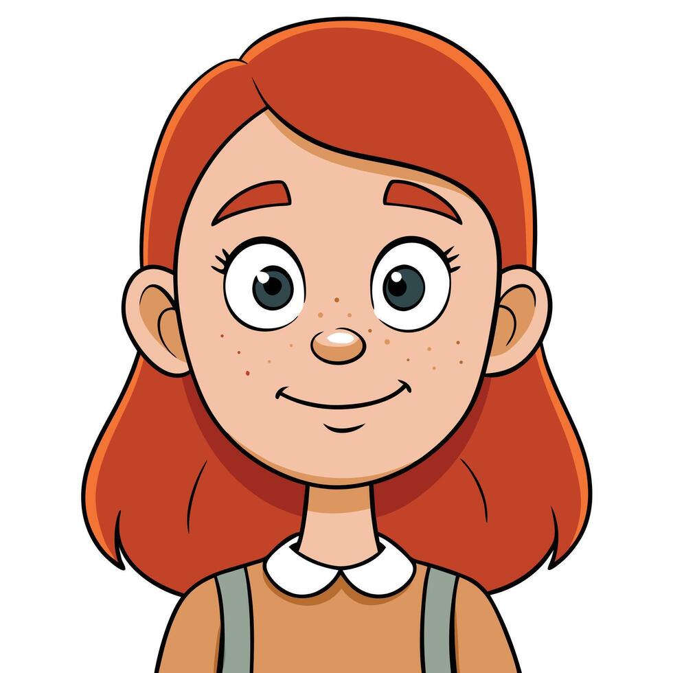 Cartoon portrait of a cute redhead girl with freckles and shoulder bag vector