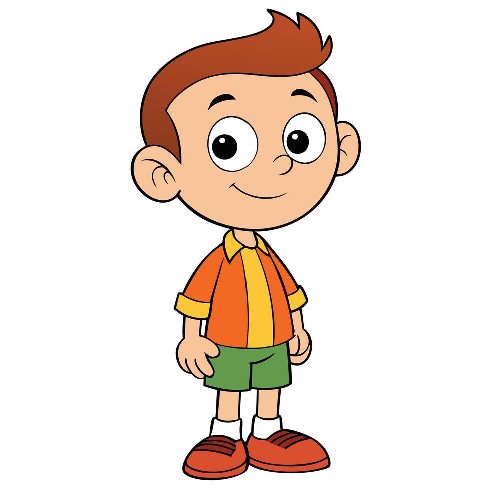 Cartoon illustration of a young boy standing with a cheerful expression vector