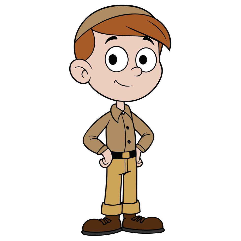 Cartoon boy in uniform standing hands on hips character illustration vector