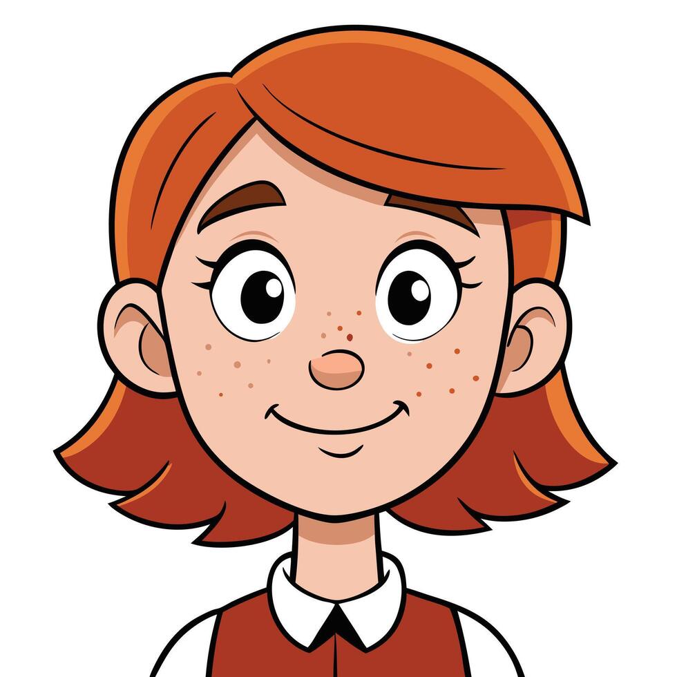 Portrait of a cheerful cartoon girl with red hair and freckles vector