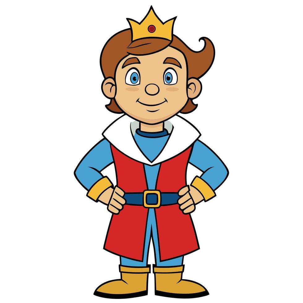 Cartoon illustration of a cute prince with crown standing proudly vector