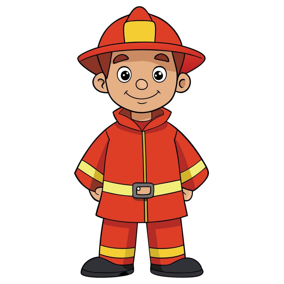 Cartoon style illustration of a smiling boy dressed as a firefighter vector