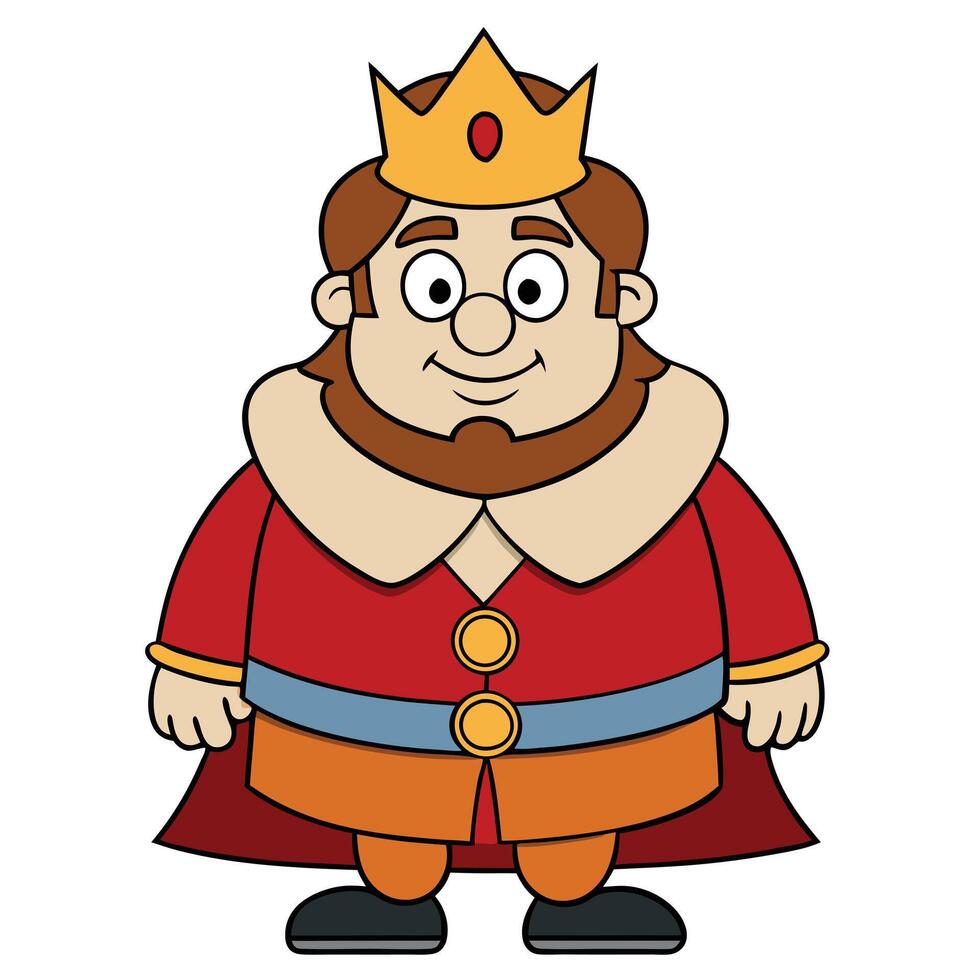 Cartoon king character with crown beard and robe flat illustration vector