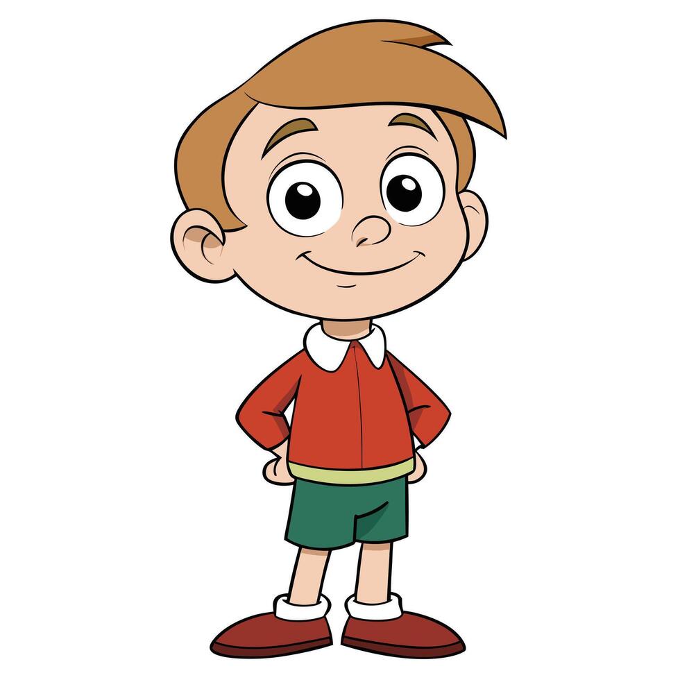 Cartoon illustration of a young boy standing with hands on hips smiling vector
