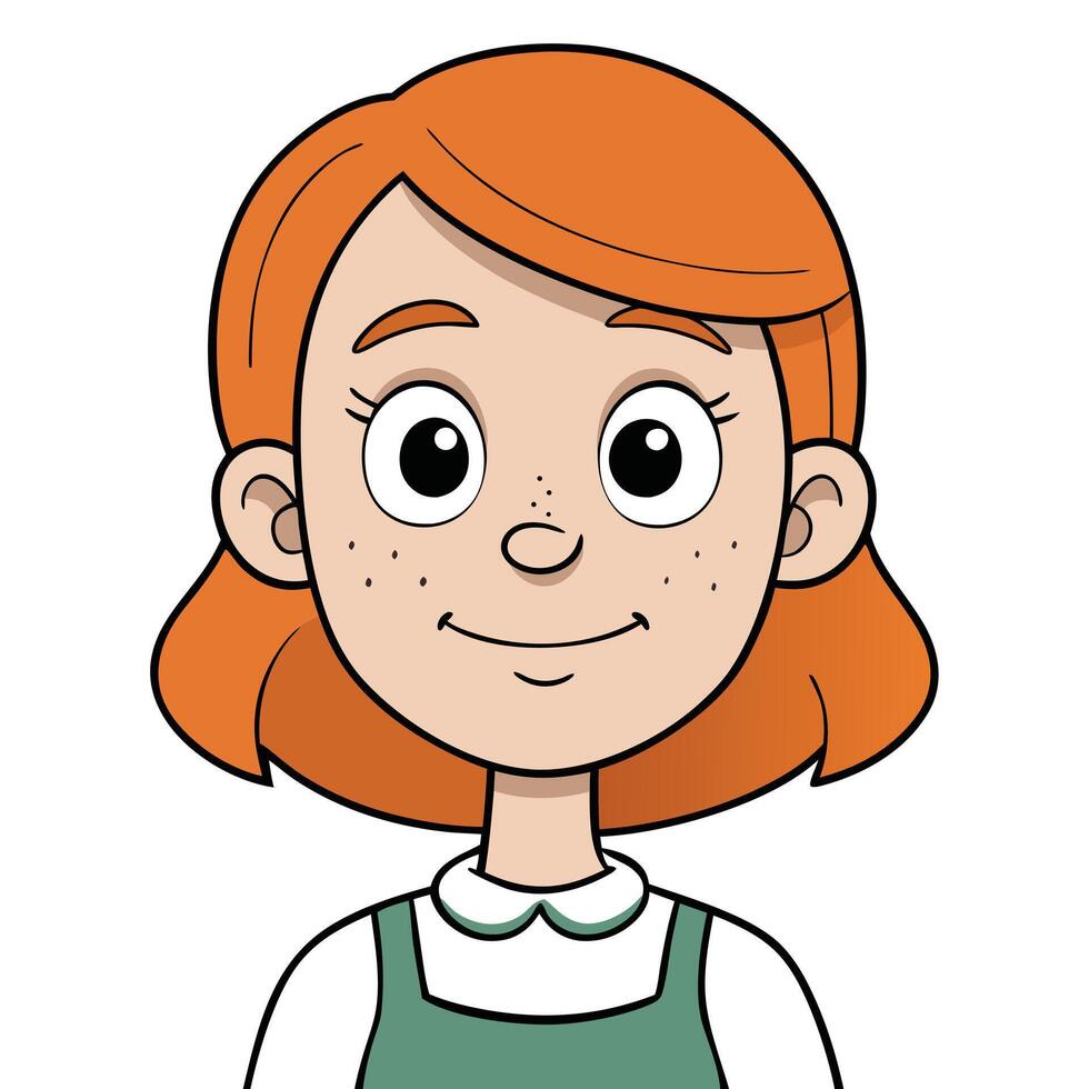 Cartoon portrait of a young redhead girl with freckles smiling happily vector