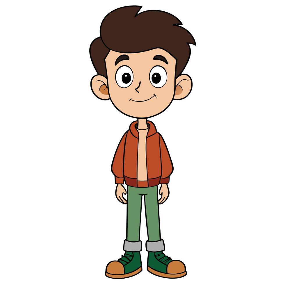 Cartoon boy character illustration standing posing full body isolated on white background vector