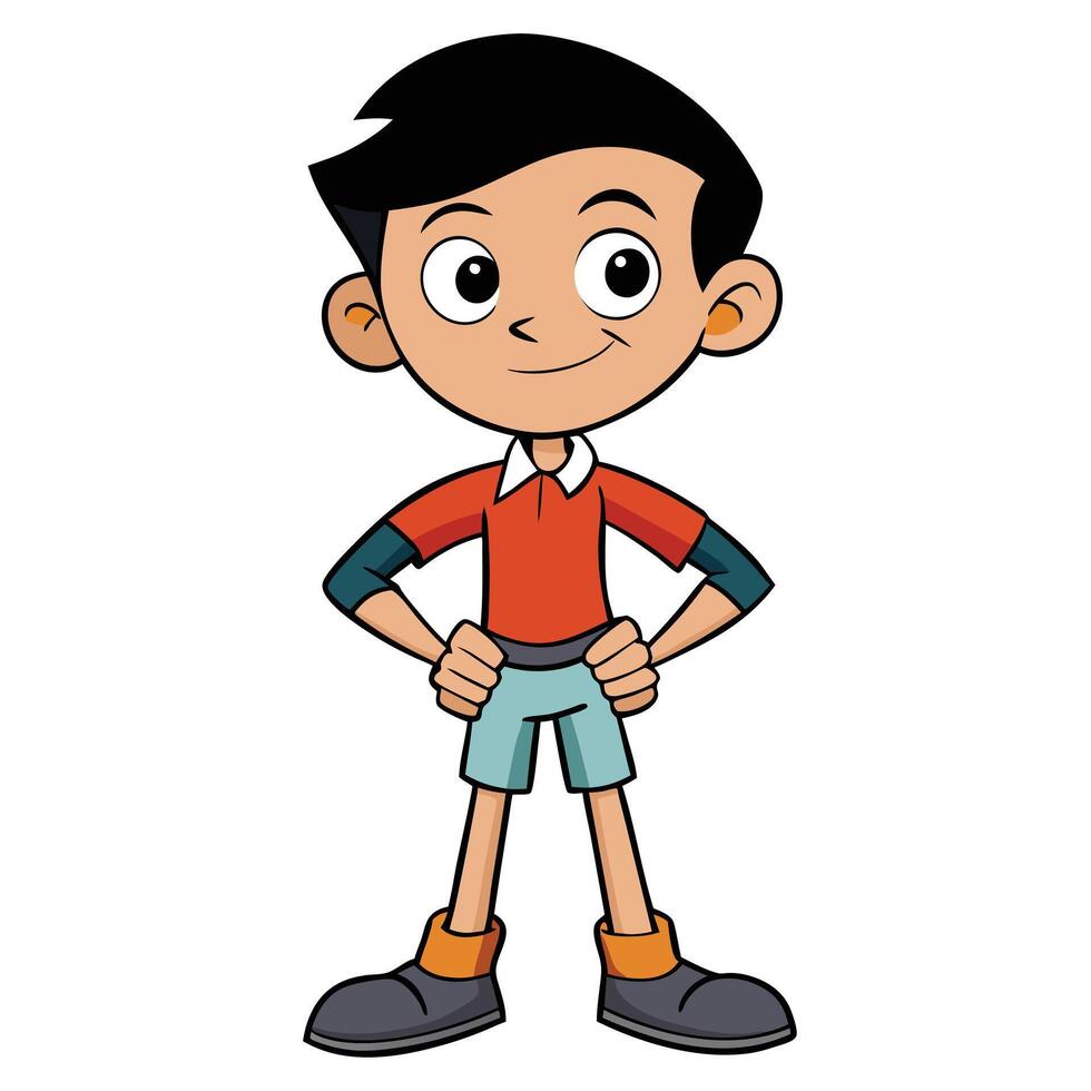 Young boy cartoon character standing posing with hands on hips confidently vector