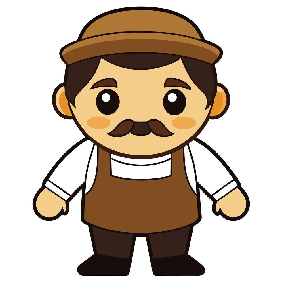 Cartoon farmer with brown overalls and hat illustration vector