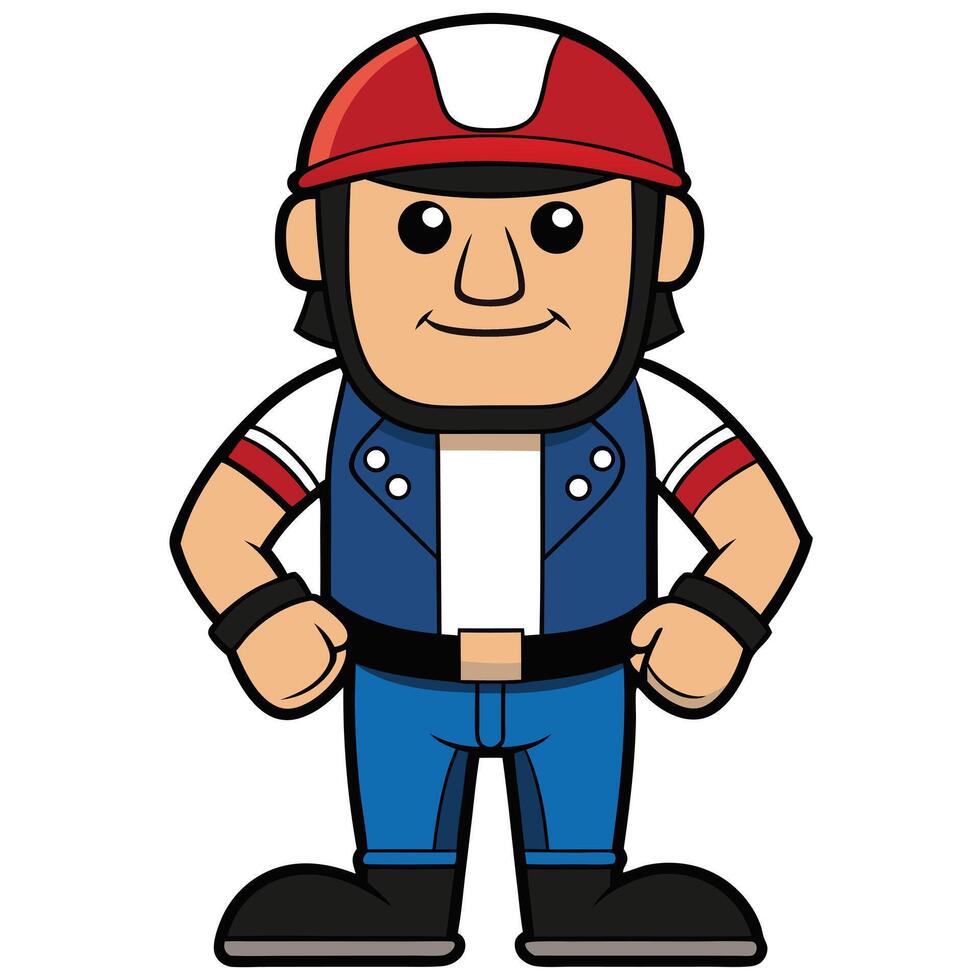 Cartoon construction worker illustration with hard hat and uniform standing confidently vector