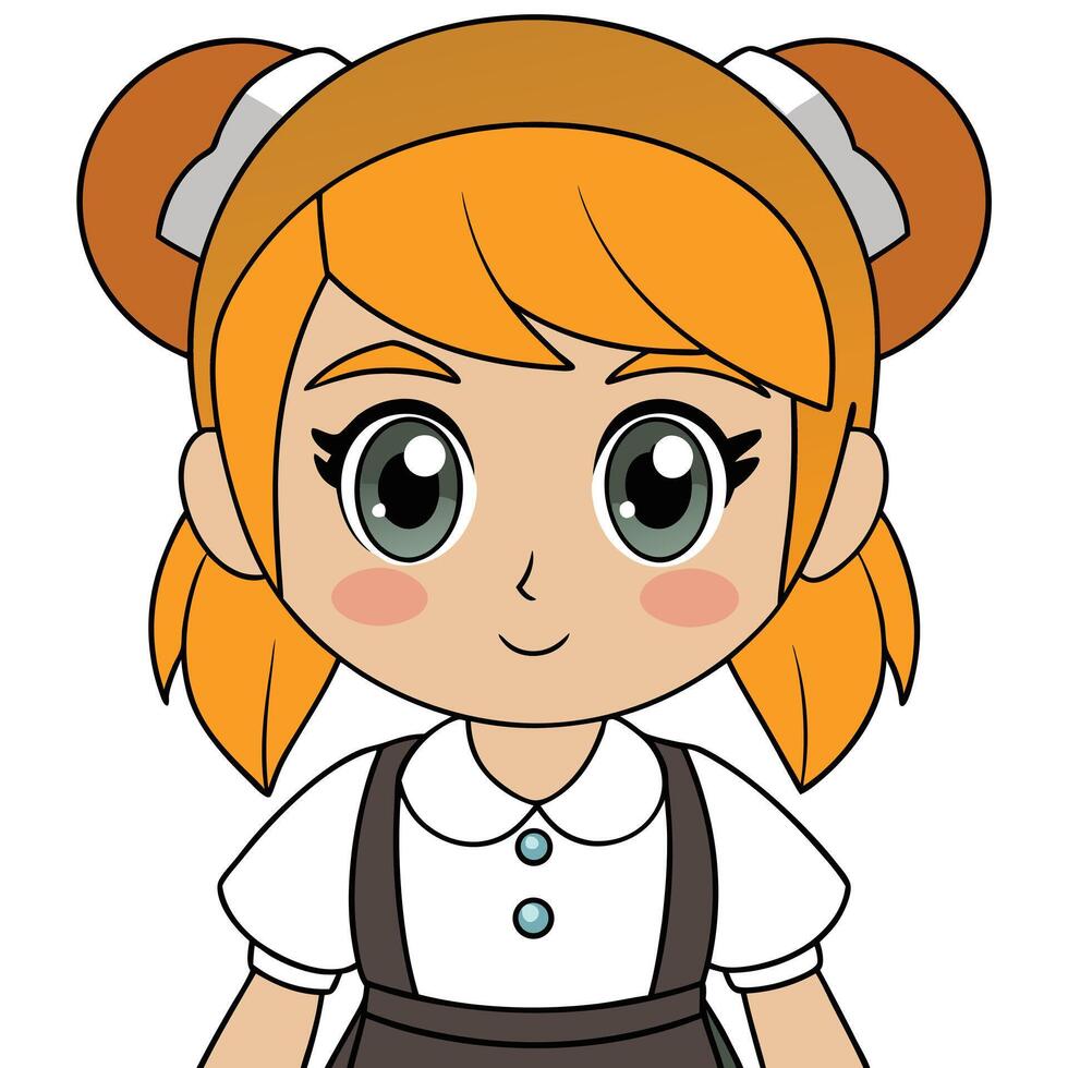 Charming cartoon girl character with cute expression and unique hairstyle illustration vector