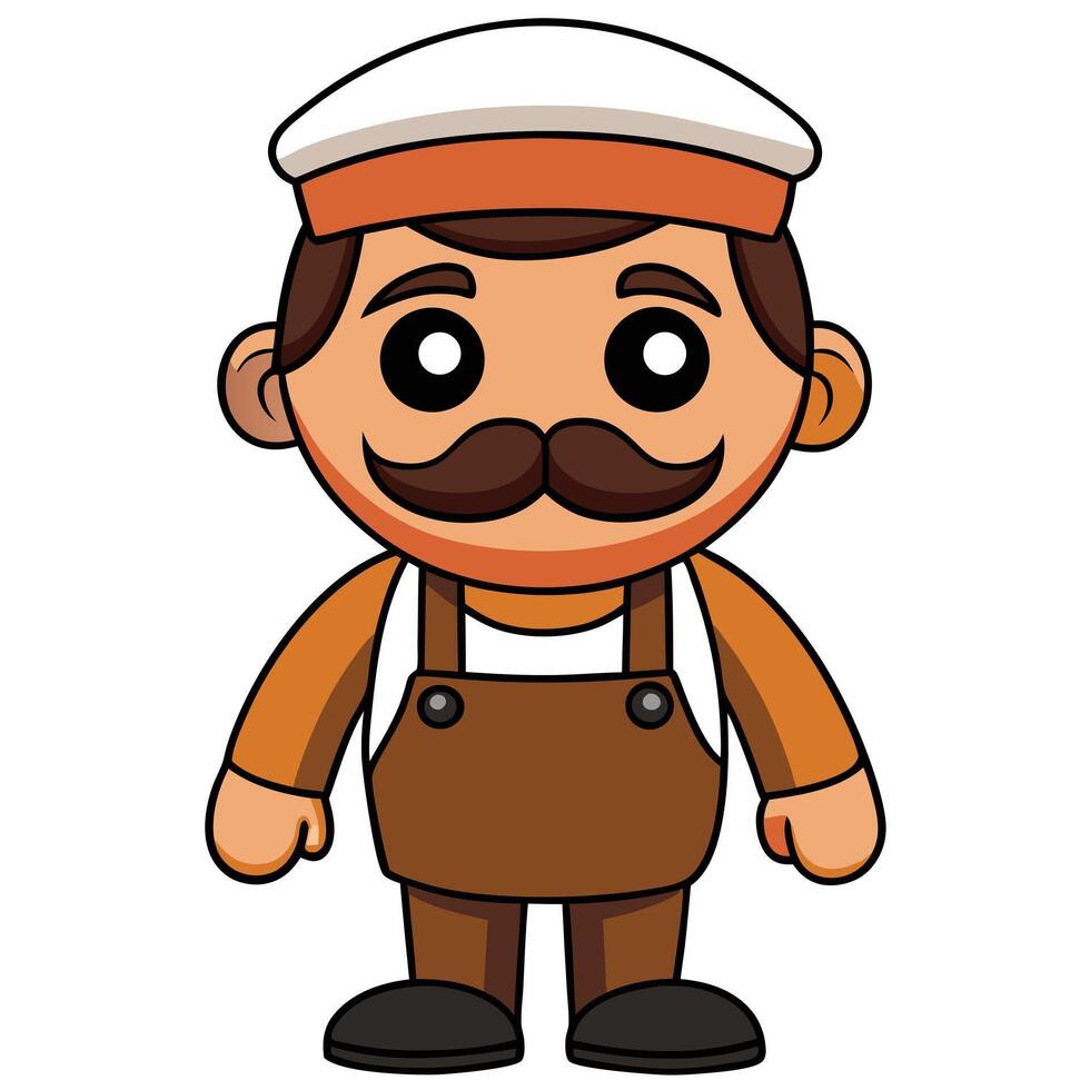 Cartoon character illustration of a man with a mustache in overalls vector