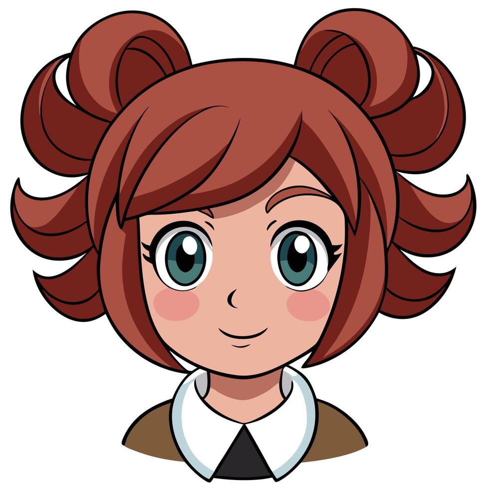 Cute anime girl with curly pigtails and a warm gentle smile vector
