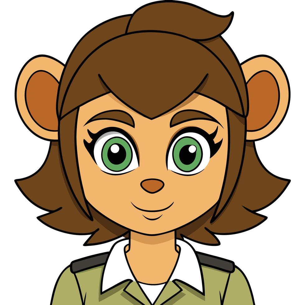 Cartoon monkey girl character avatar wearing uniform isolated on white background vector