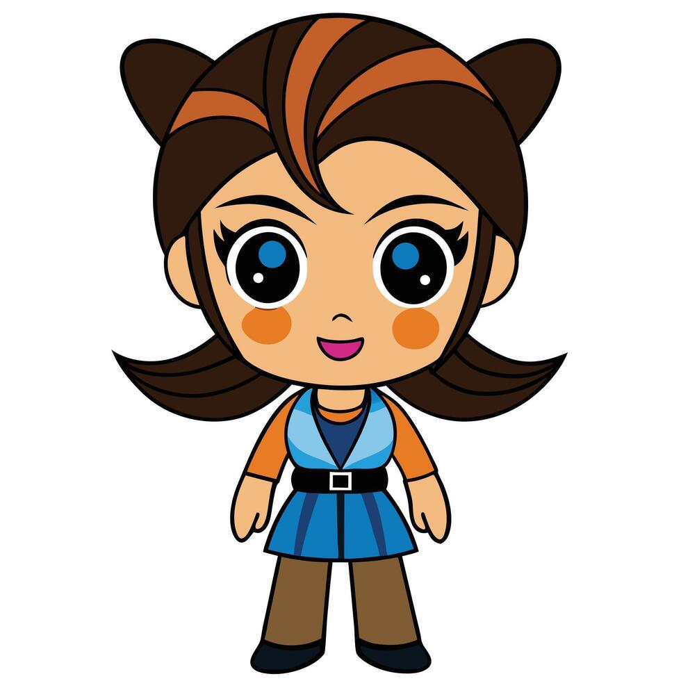Cute cartoon girl with big eyes and brown hair illustration vector