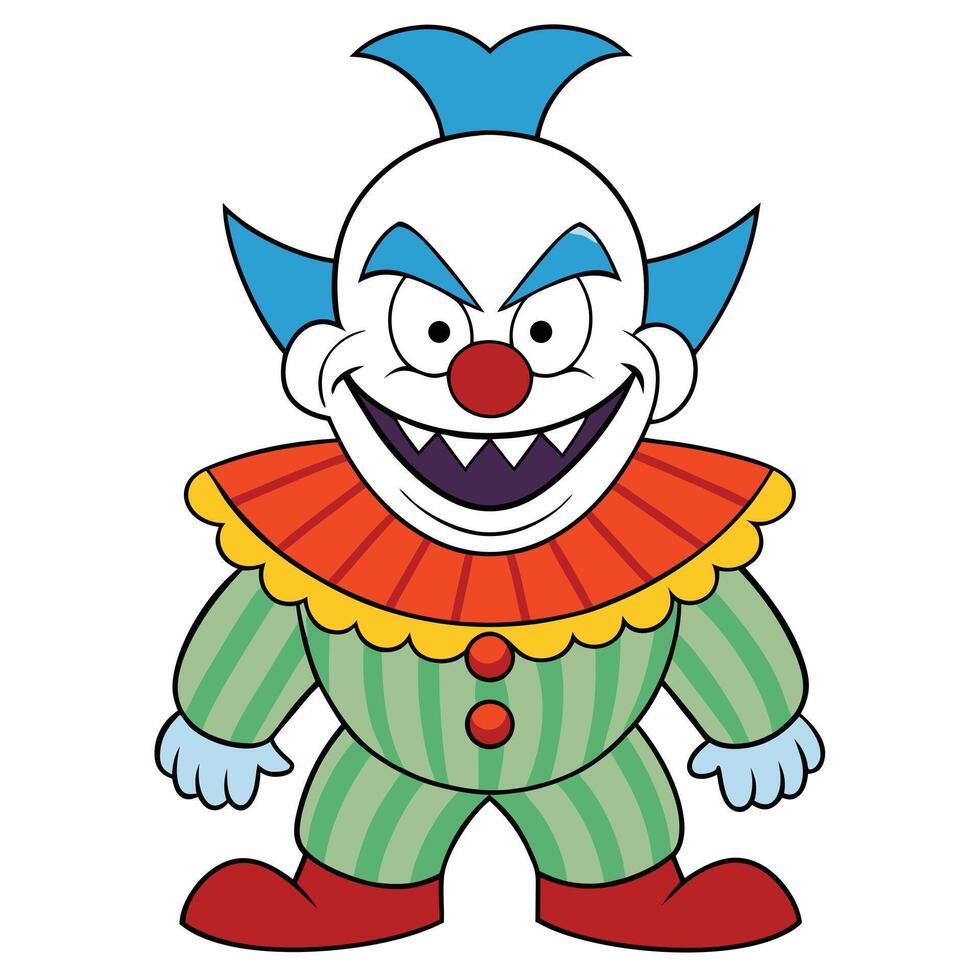 Cartoon evil clown illustration spooky character for halloween or circus events vector