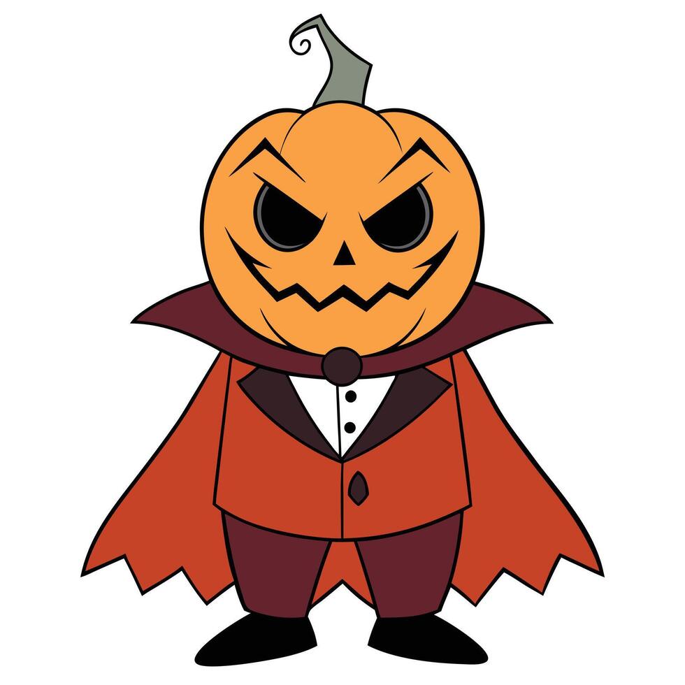 Halloween pumpkin character wearing a tuxedo and cape isolated on white background vector