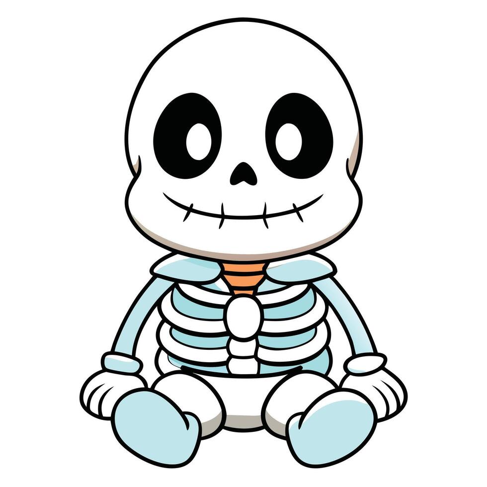Cute cartoon skeleton character illustration design for halloween theme vector