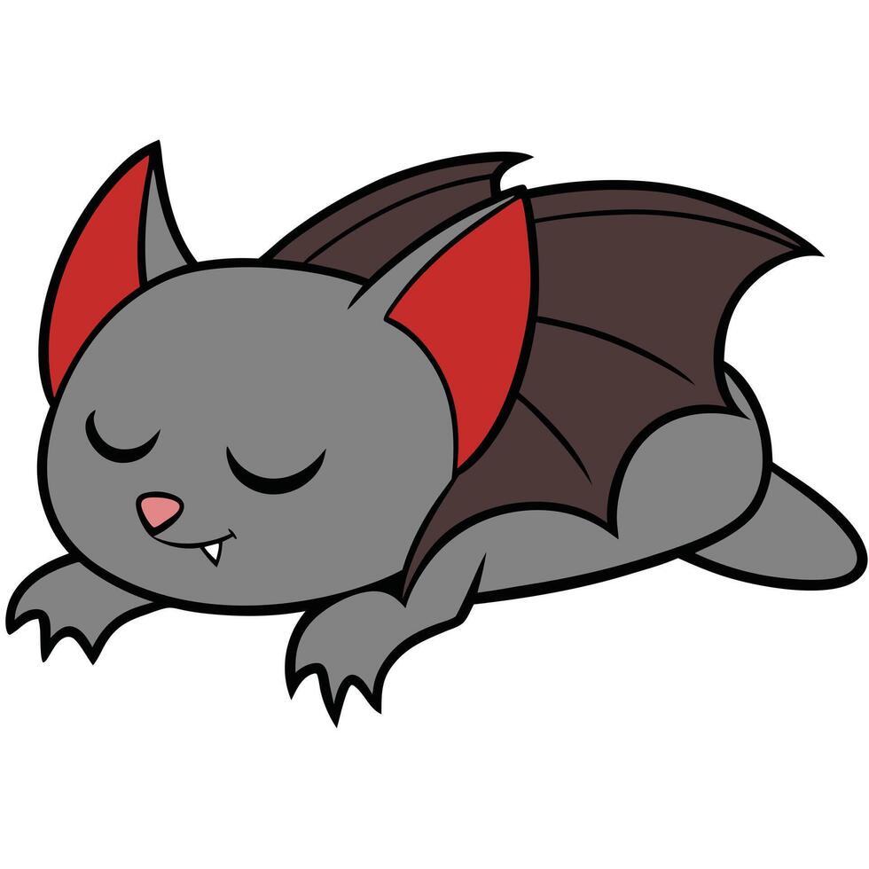 Adorable cartoon bat with red ears sleeping soundly illustration style design vector