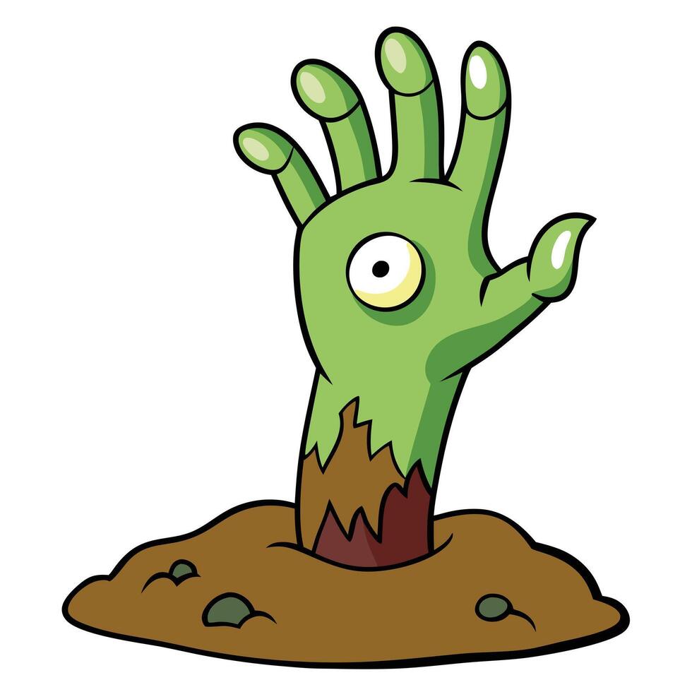Cartoon zombie hand emerging from ground halloween spooky illustration art vector