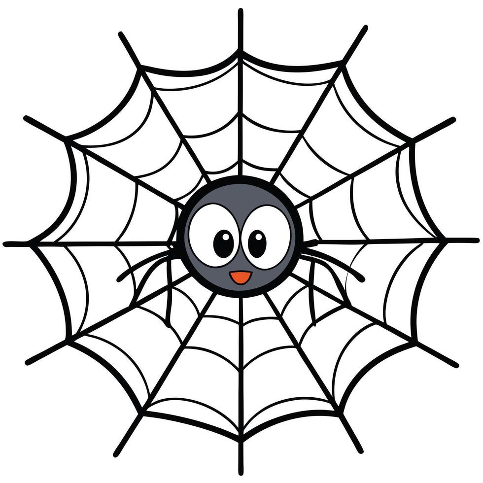 Cute cartoon spider on web illustration for halloween decoration elements vector